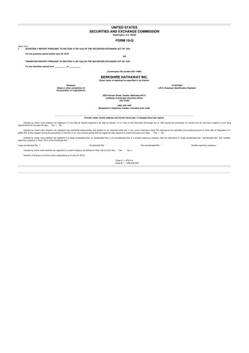 Vorschaubild Berkshire Hathaway  10-Q Quartalsbericht 2010 