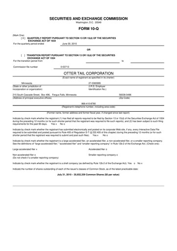 Thumbnail Otter Tail 10-Q Quarterly Report FY2010 