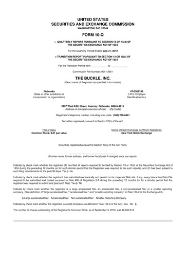 Thumbnail Buckle
 10-Q Quarterly Report FY2010 