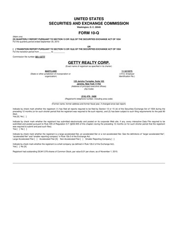 Thumbnail Getty Realty 10-Q Quarterly Report FY 