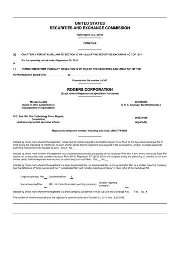 Thumbnail Rogers Corporation
 10-Q Quarterly Report FY 