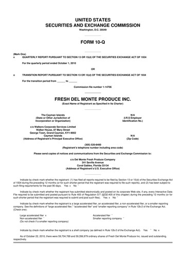 Thumbnail Fresh Del Monte Produce
 10-Q Quarterly Report FY2010 
