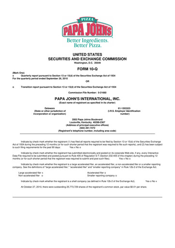 Thumbnail Papa John's Pizza
 10-Q Quarterly Report FY2010 