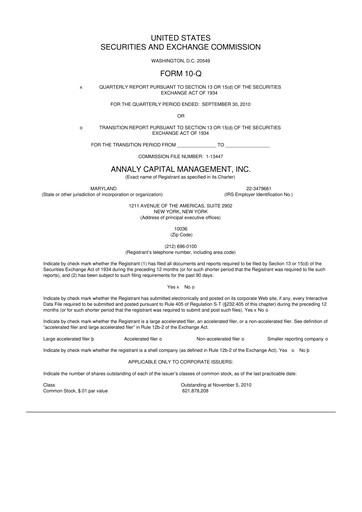 Vorschaubild Annaly Capital Management
 10-Q Quartalsbericht 2010 