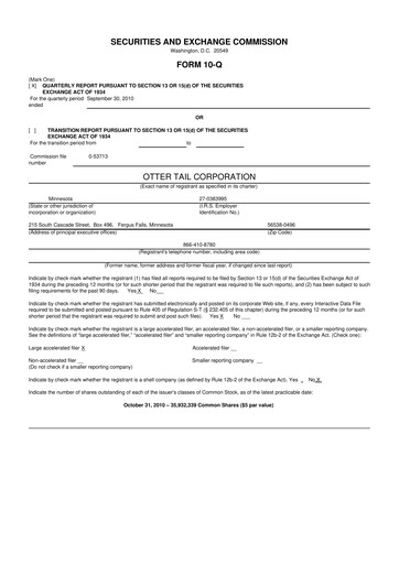 Thumbnail Otter Tail 10-Q Quarterly Report FY2010 