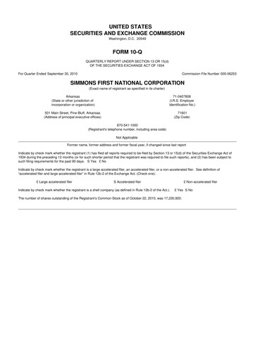 Thumbnail Simmons First National 10-Q Quarterly Report FY 