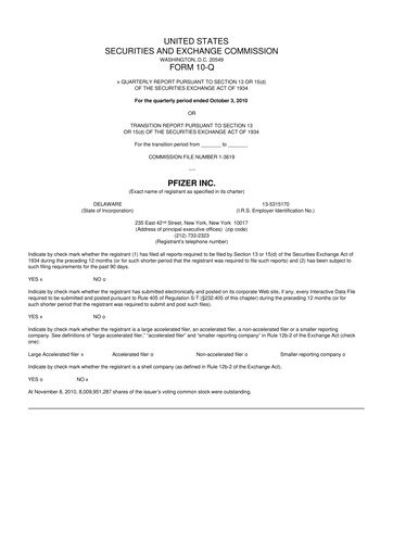 Miniature Pfizer 10-Q Rapport trimestriel 2010 