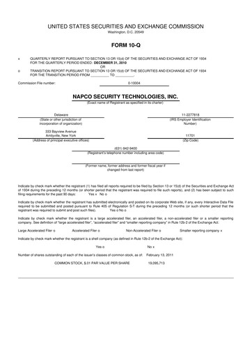 Thumbnail NAPCO Security Technologies 10-Q Quarterly Report FY 