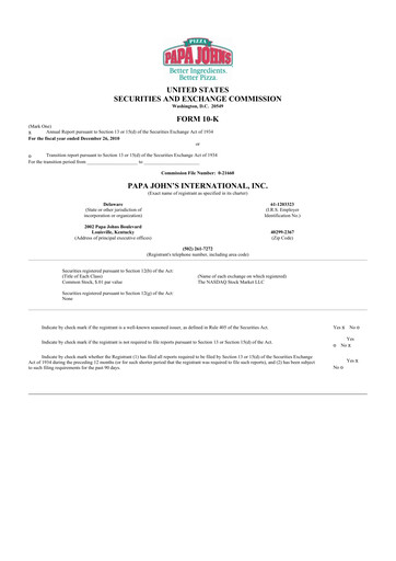 Thumbnail Papa John's Pizza
 10-K Annual Report 2010