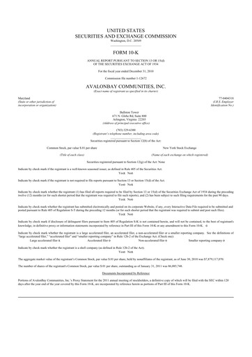 Thumbnail AvalonBay Communities 10-K Annual Report 2010