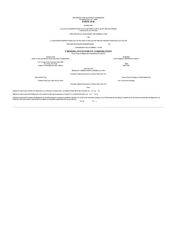 Thumbnail Chimera Investment Corporation 10-K Annual Report 2010