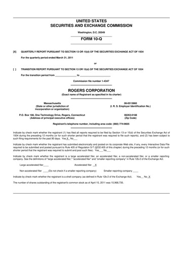 Thumbnail Rogers Corporation
 10-Q Quarterly Report FY 