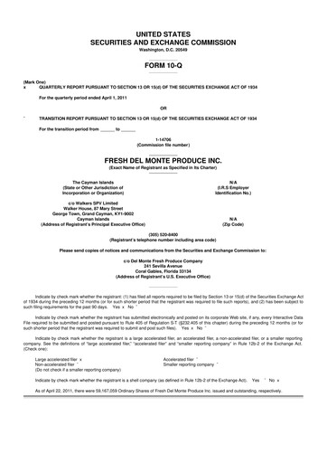 Thumbnail Fresh Del Monte Produce
 10-Q Quarterly Report FY2011 