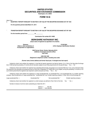 Vorschaubild Berkshire Hathaway  10-Q Quartalsbericht 2011 