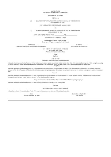 Thumbnail Chimera Investment Corporation 10-Q Quarterly Report FY2011 