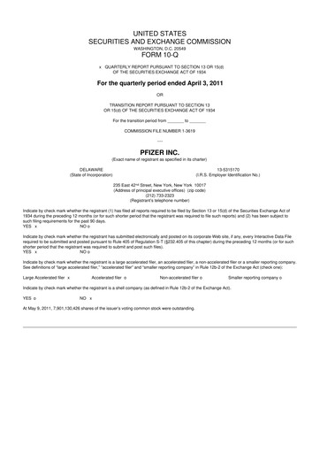 Miniature Pfizer 10-Q Rapport trimestriel 2011 