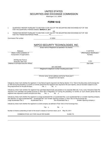 Thumbnail NAPCO Security Technologies 10-Q Quarterly Report FY 