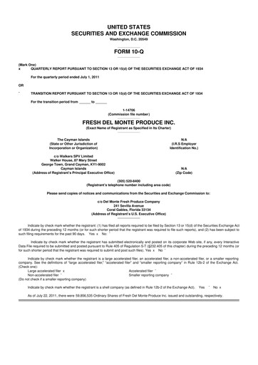 Thumbnail Fresh Del Monte Produce
 10-Q Quarterly Report FY2011 