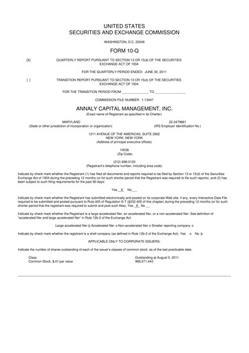 Vorschaubild Annaly Capital Management
 10-Q Quartalsbericht 2011 