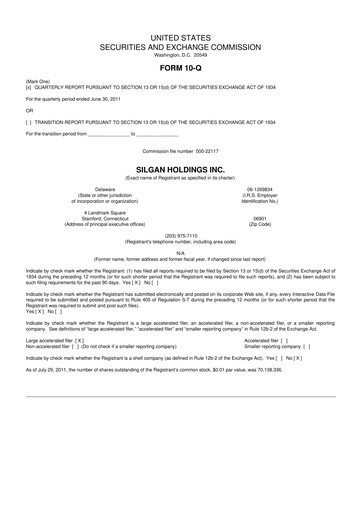 Thumbnail Silgan Holdings
 10-Q Quarterly Report FY2011 