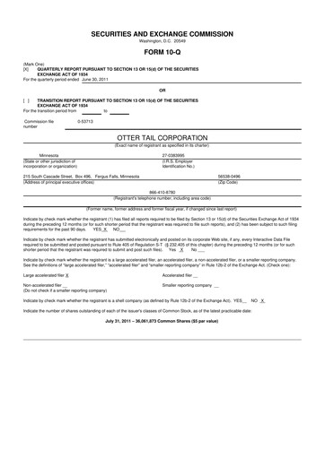 Thumbnail Otter Tail 10-Q Quarterly Report FY2011 