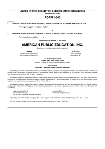 Thumbnail American Public Education 10-Q Quarterly Report FY2011 