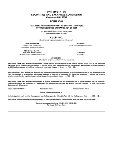 Thumbnail Culp, Inc. 10-Q Quarterly Report FY2012 