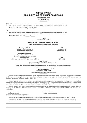 Thumbnail Fresh Del Monte Produce
 10-Q Quarterly Report FY2011 