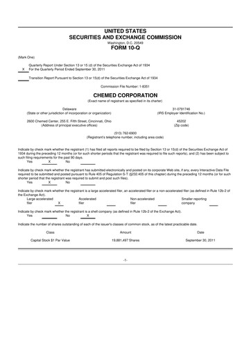 Thumbnail Chemed 10-Q Quarterly Report FY2011 
