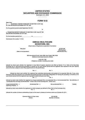 Thumbnail Omega Healthcare Investors 10-Q Quarterly Report FY2011 