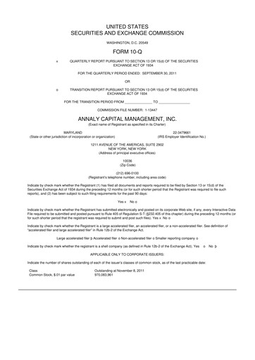Vorschaubild Annaly Capital Management
 10-Q Quartalsbericht 2011 