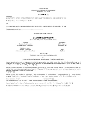 Thumbnail Silgan Holdings
 10-Q Quarterly Report FY2011 