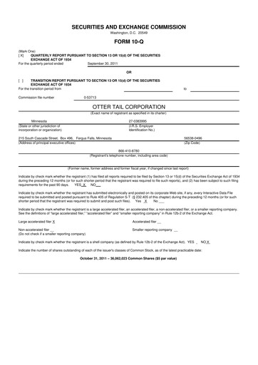 Thumbnail Otter Tail 10-Q Quarterly Report FY2011 