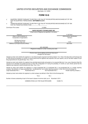 Thumbnail NAPCO Security Technologies 10-Q Quarterly Report FY2012 