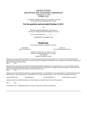 Miniature Pfizer 10-Q Rapport trimestriel 2011 
