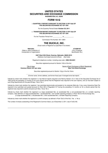 Thumbnail Buckle
 10-Q Quarterly Report FY2011 