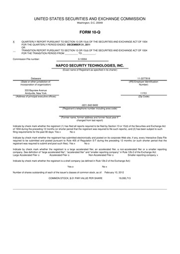 Thumbnail NAPCO Security Technologies 10-Q Quarterly Report FY2012 