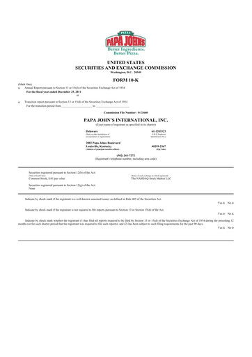 Thumbnail Papa John's Pizza
 10-K Annual Report 2011