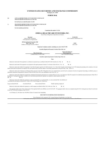 Miniature Omega Healthcare Investors 10-K Rapport annuel 2011