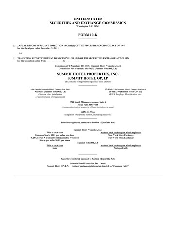 Miniature Summit Hotel Properties 10-K Rapport annuel 2011