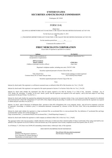 Miniature First Merchants Corporation
 10-K Rapport annuel 2011