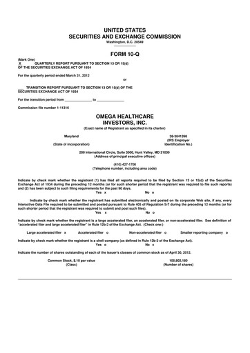 Thumbnail Omega Healthcare Investors 10-Q Quarterly Report FY2012 