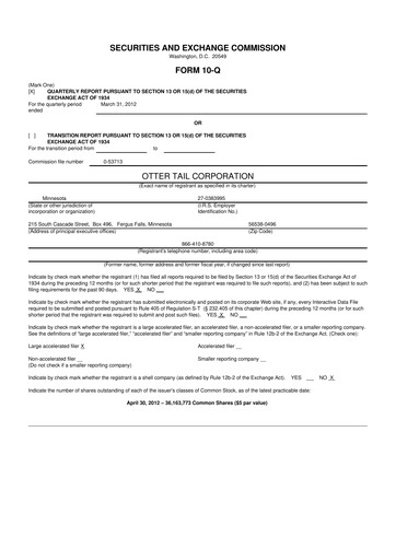 Thumbnail Otter Tail 10-Q Quarterly Report FY2012 