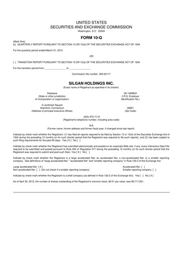 Thumbnail Silgan Holdings
 10-Q Quarterly Report FY2012 