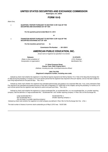 Thumbnail American Public Education 10-Q Quarterly Report FY2012 