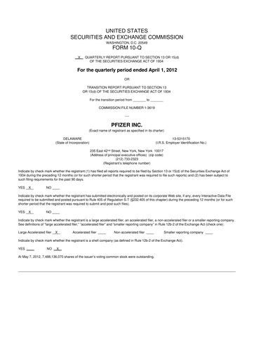 Miniature Pfizer 10-Q Rapport trimestriel 2012 