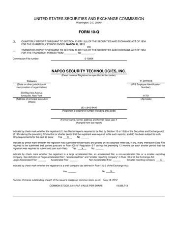 Thumbnail NAPCO Security Technologies 10-Q Quarterly Report FY2012 