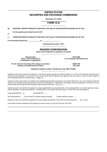 Thumbnail Rogers Corporation
 10-Q Quarterly Report FY2012 