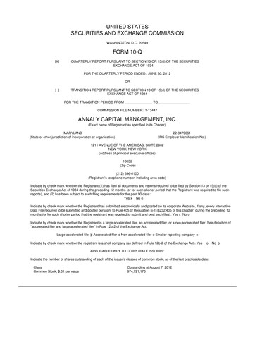 Vorschaubild Annaly Capital Management
 10-Q Quartalsbericht 2012 