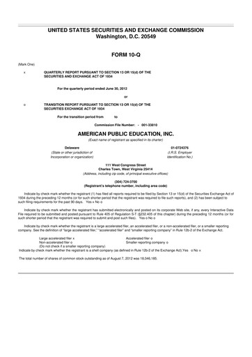 Thumbnail American Public Education 10-Q Quarterly Report FY2012 